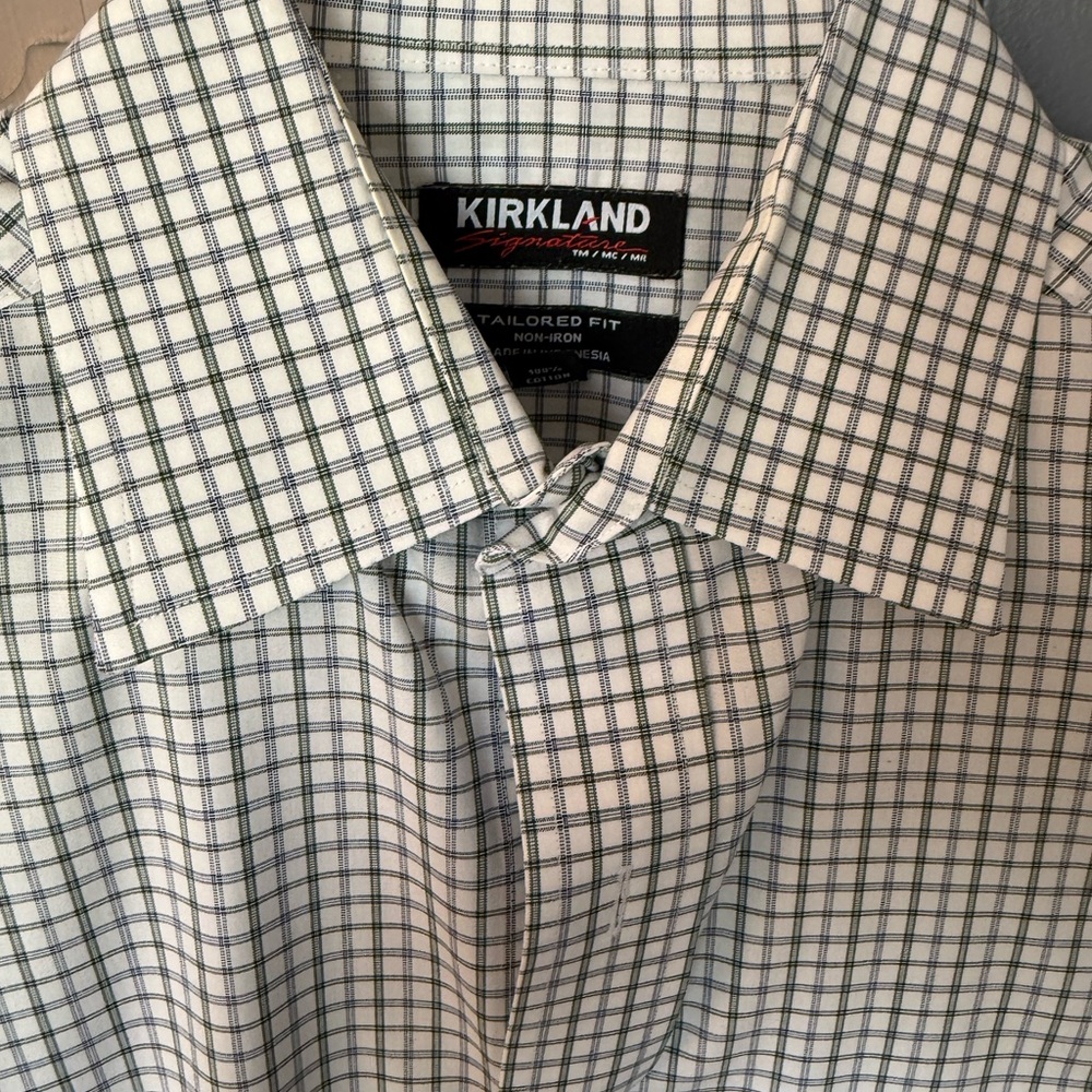Kirkland Signature Men's Green Checkered Dress Shirt